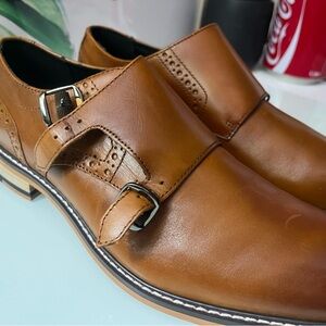 Bar III Men's Jesse Leather Monk-Strap Oxfords Brown Size 8.5m Dress Shoes